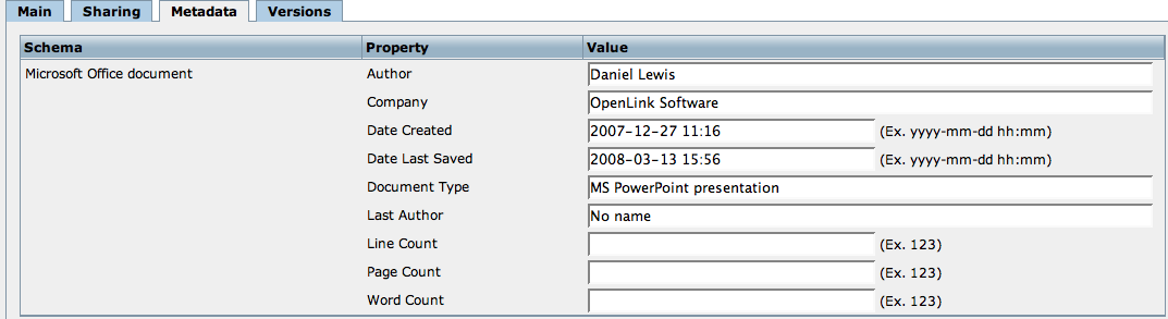 Viewing metadata of the file in briefcase